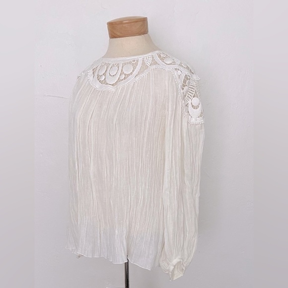 NWT CHLOE BOHO CROCHET MILK WHITE GUIPURE LACE EMBROIDERY BLOUSE SHIRT TOP 36 - Picture 6 of 15